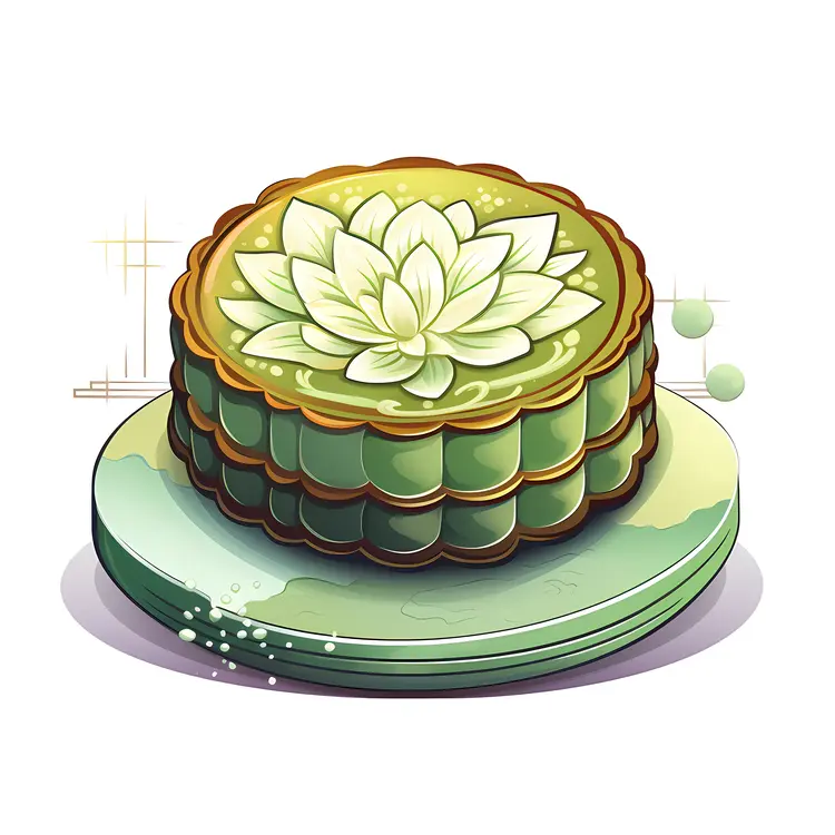 Green Lotus Mooncake Illustration for Mid-Autumn Festival