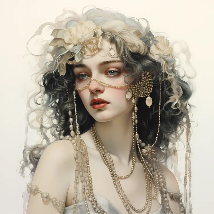 Charming Woman with Curly Hair and Jewelry