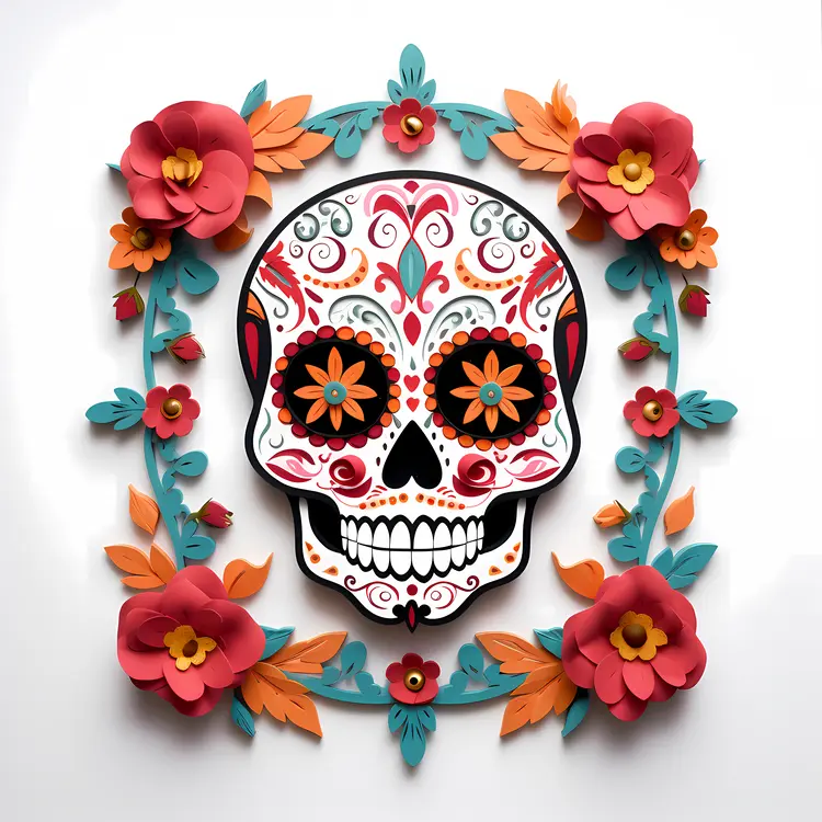Decorative Skull with Flowers for Day of the Dead