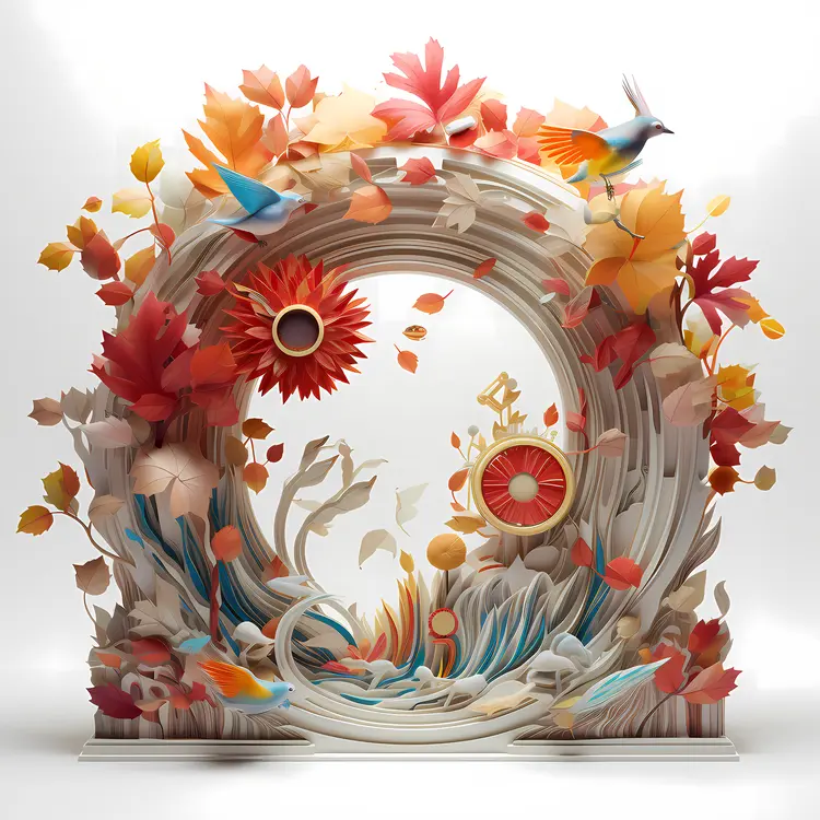 Colorful Paper Art with Leaves and Birds