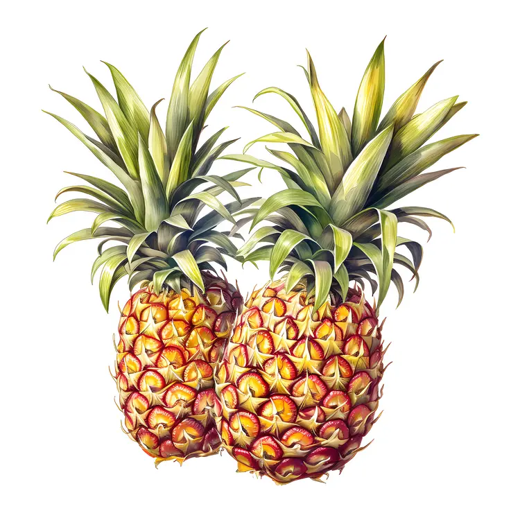 Two Fresh Pineapples with Spiky Leaves