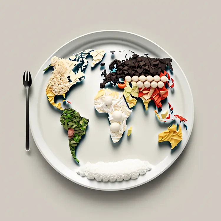 World Map on a Plate with Food Ingredients