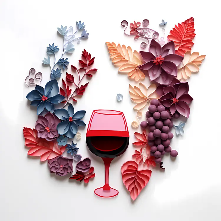 Artistic Wine Glass with Floral and Grape Decorations
