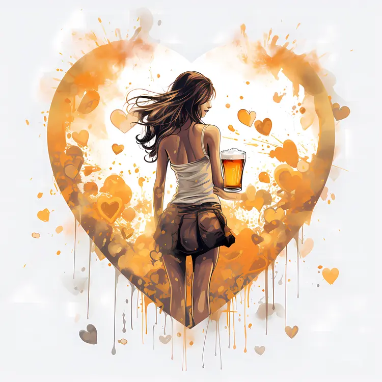 Woman with Beer in Heart Background