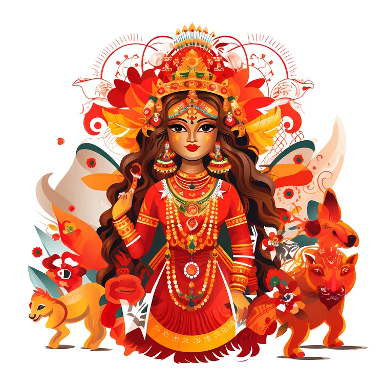 Divine Goddess with Lions and Jewelry