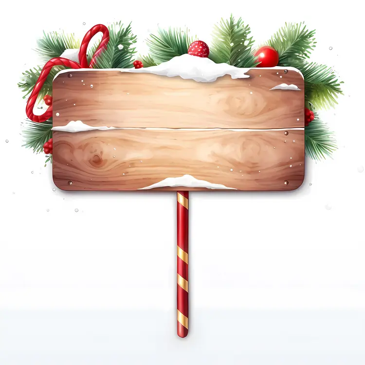 Wooden Sign with Candy Canes and Snow