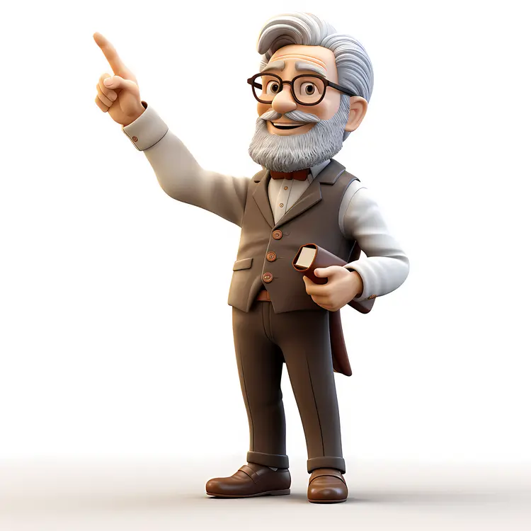 Elderly Cartoon Character with Glasses and Suit