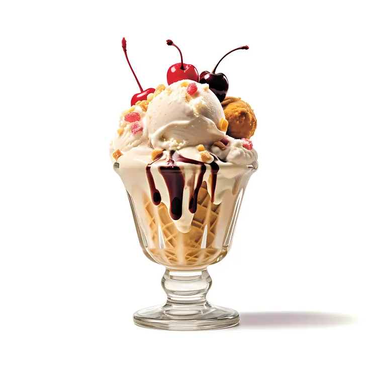 Delicious Ice Cream Sundae with Cherries and Syrup