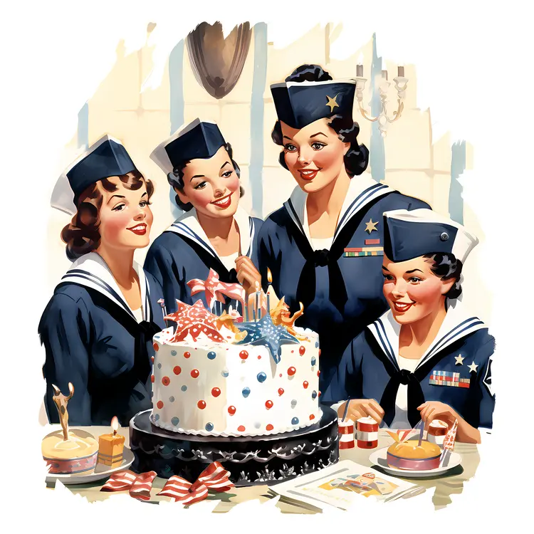 Group of Sailor Women Celebrating with Cake