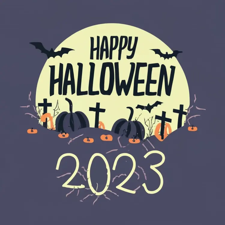 Happy Halloween 2023 with Graveyard and Bats