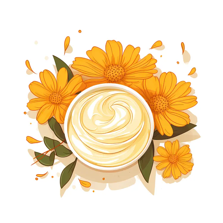 Bowl of Cream with Yellow Flowers