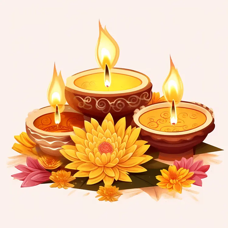 Beautiful Diwali Candles and Flowers