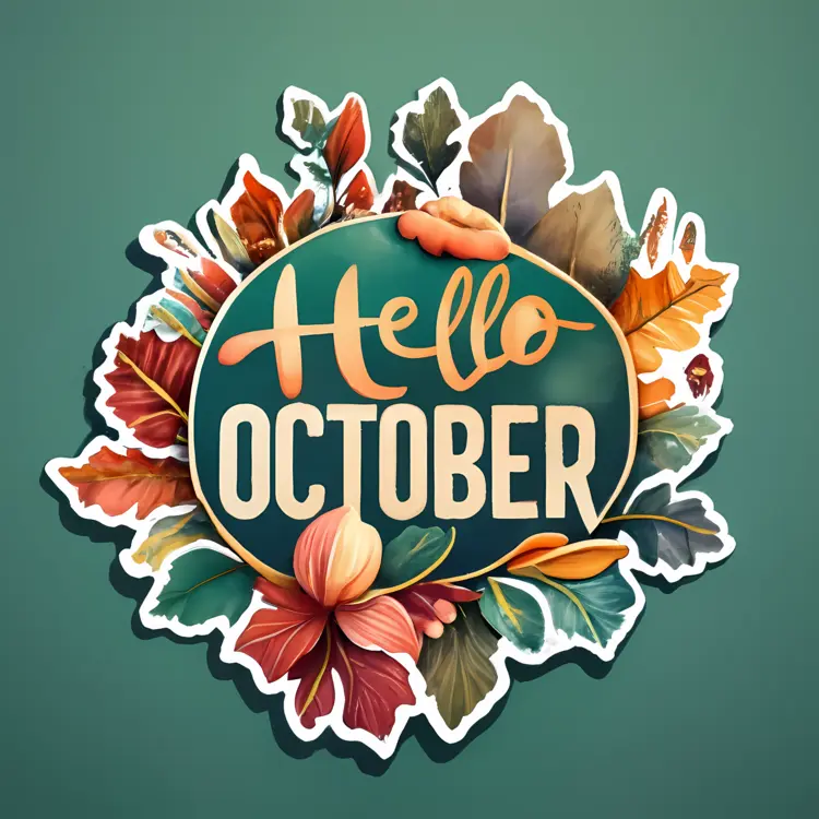 Hello October with Leaves and Flowers