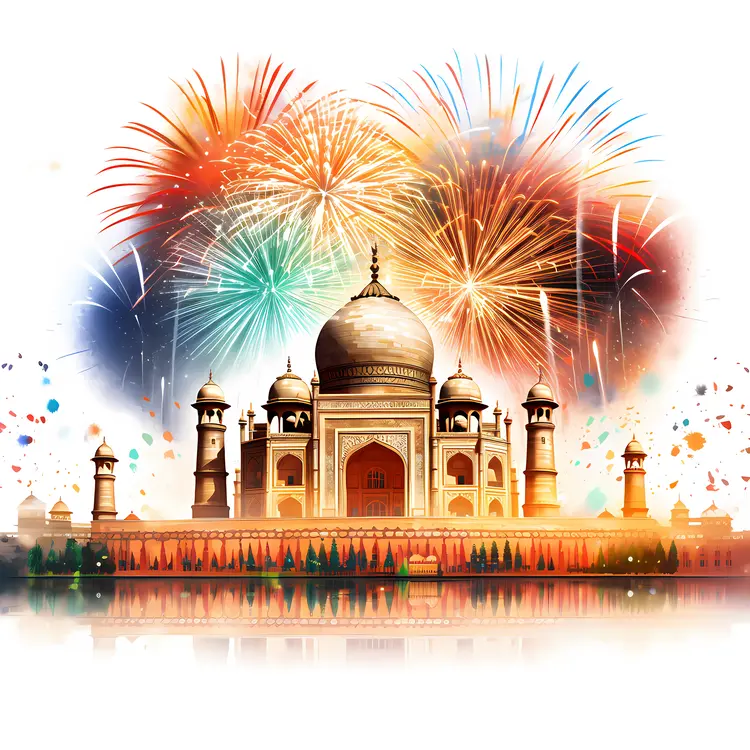 Taj Mahal with Colorful Fireworks