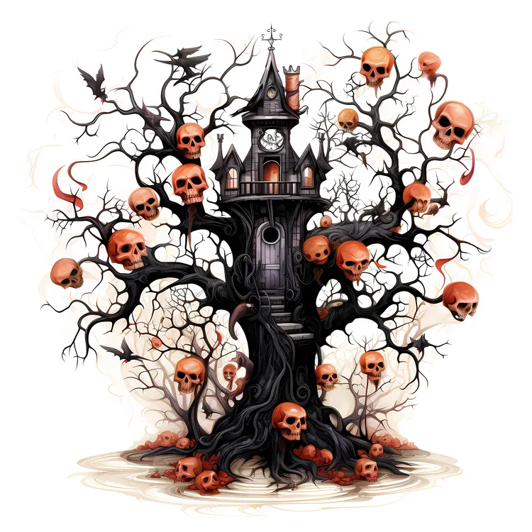 Spooky Skull Tree with Dark Branches