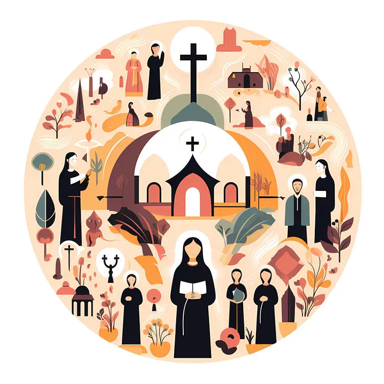 Community of Nuns around Church in Circle