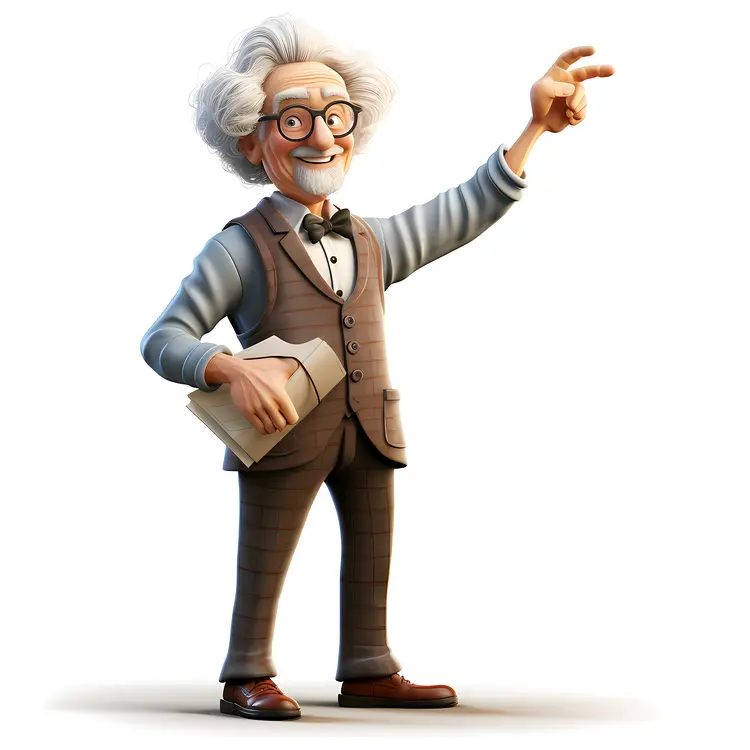 Elderly Cartoon Character with Glasses and Suit