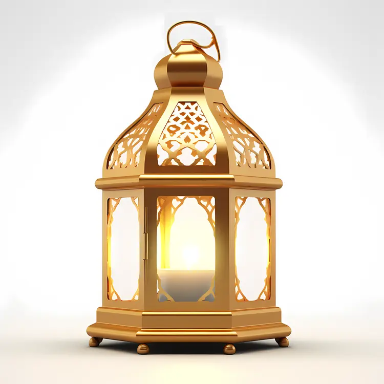 Golden Metal Lantern with Candle