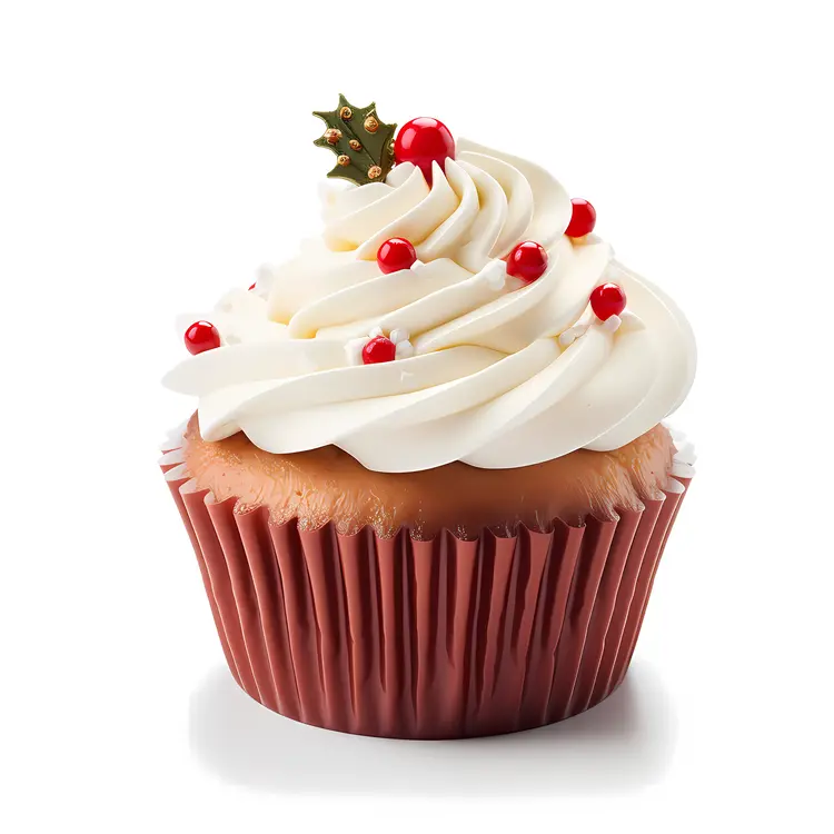 Christmas Cupcake with Holly and Red Berries