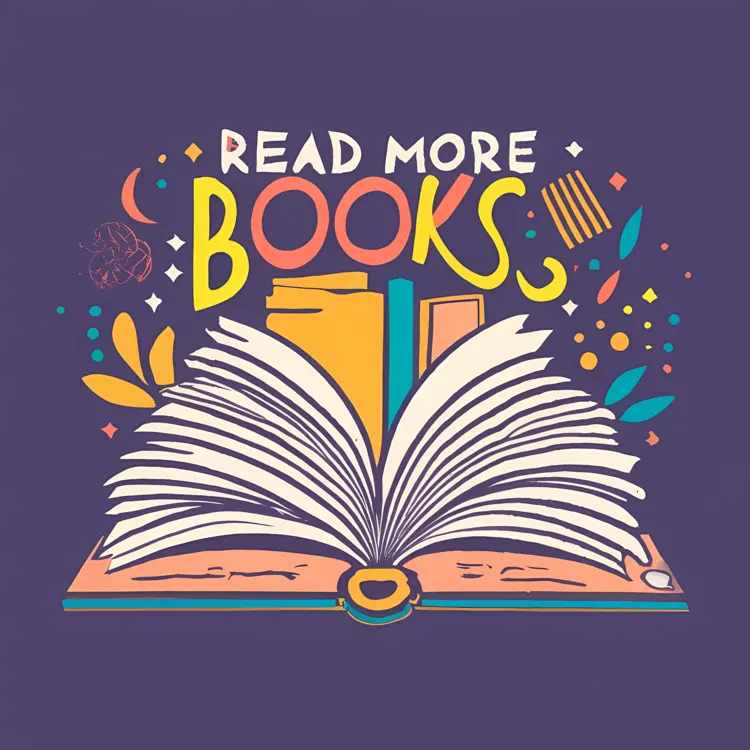 Open Book with 'Read More Books' Text and Colorful Elements