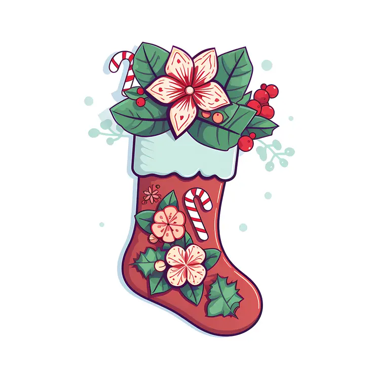 Brown Christmas Stocking with Flowers and Candy Canes