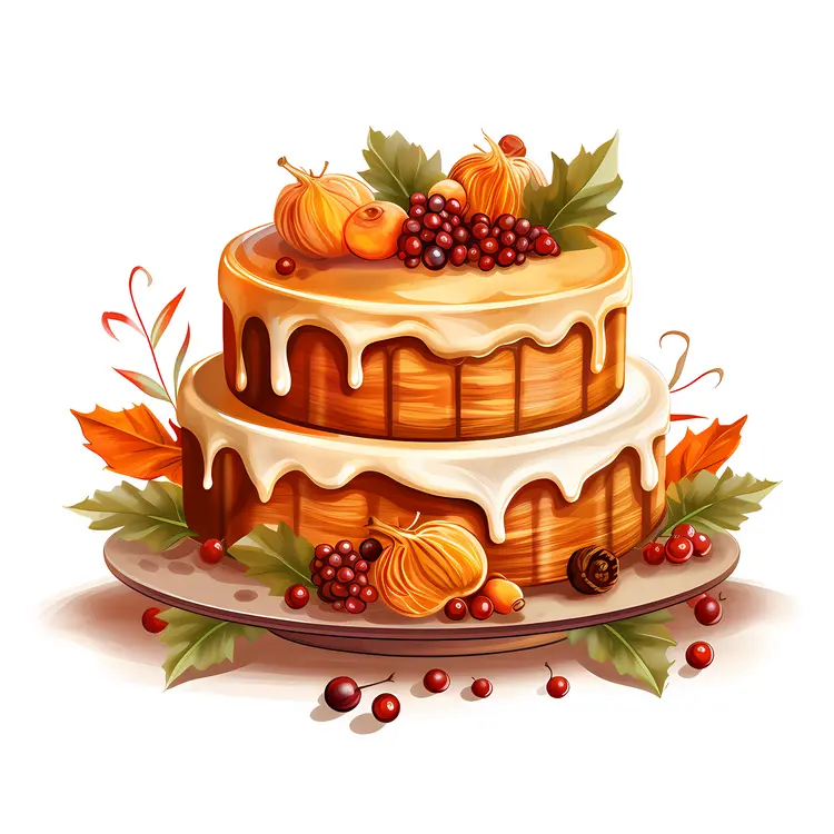 Two-Tier Cake with Fruits and Leaves