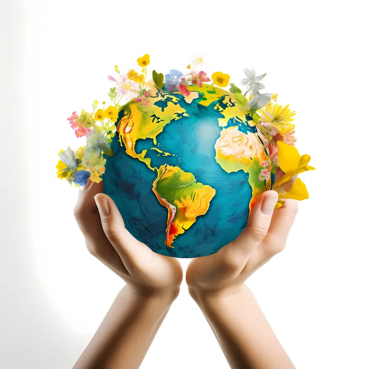 Hands Holding Earth with Flowers