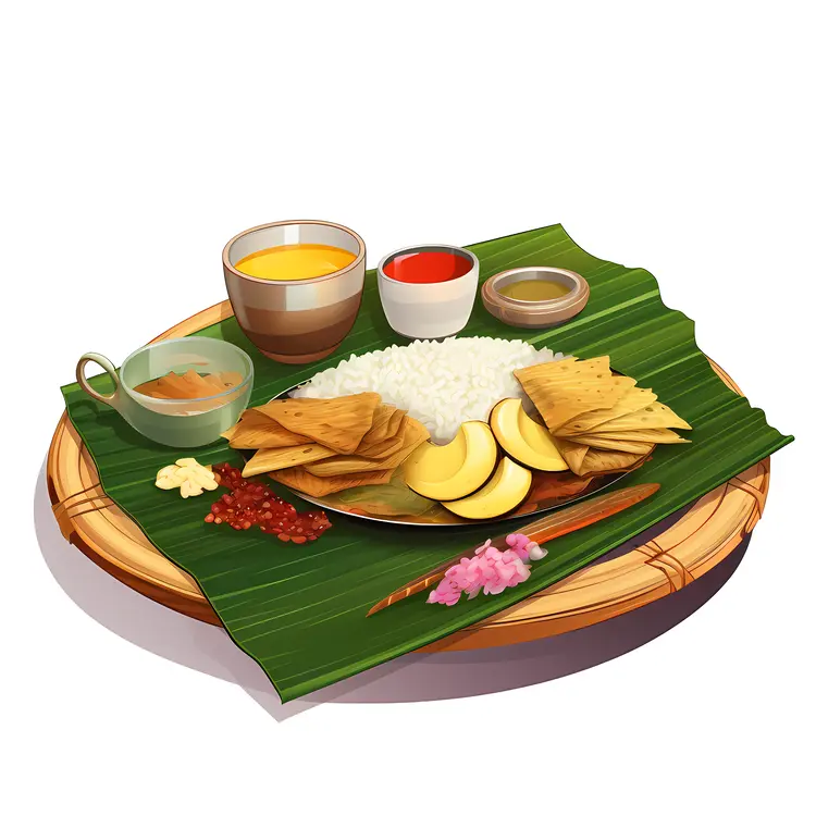 Traditional Indian Meal on Banana Leaf