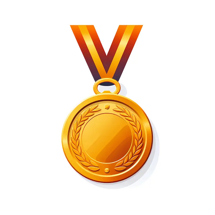 Gold Medal with Orange and Brown Ribbon