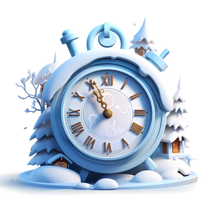Snow-Covered Alarm Clock in Winter Wonderland