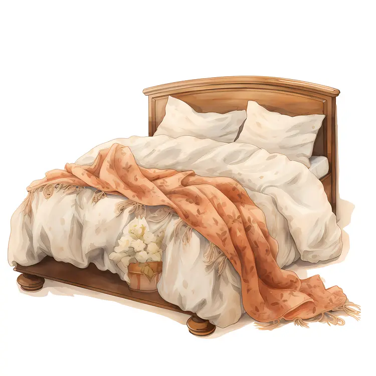 Cozy Wooden Bed with Soft Bedding