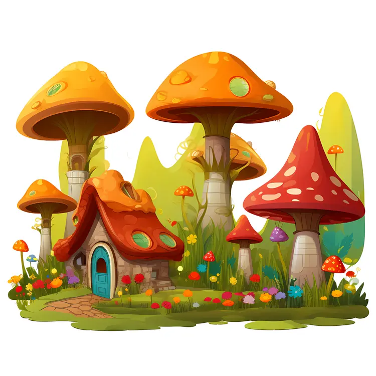 Whimsical Mushroom House in a Fantasy Setting