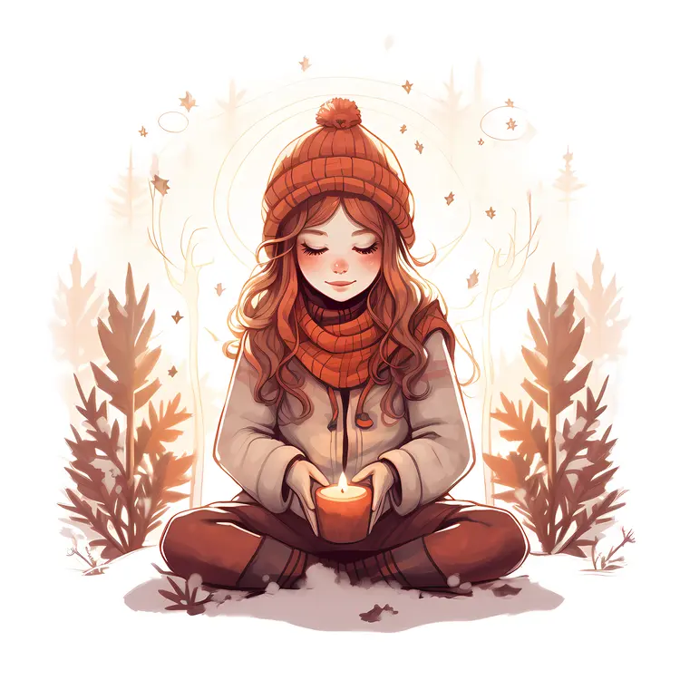 Girl Holding Candle in Winter