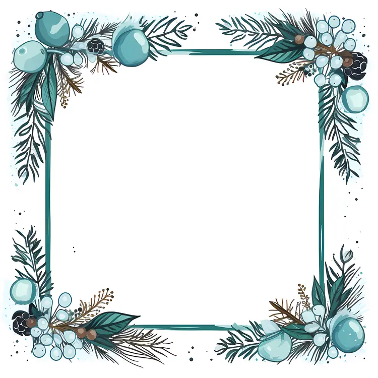 Winter Floral Frame with Berries and Pine
