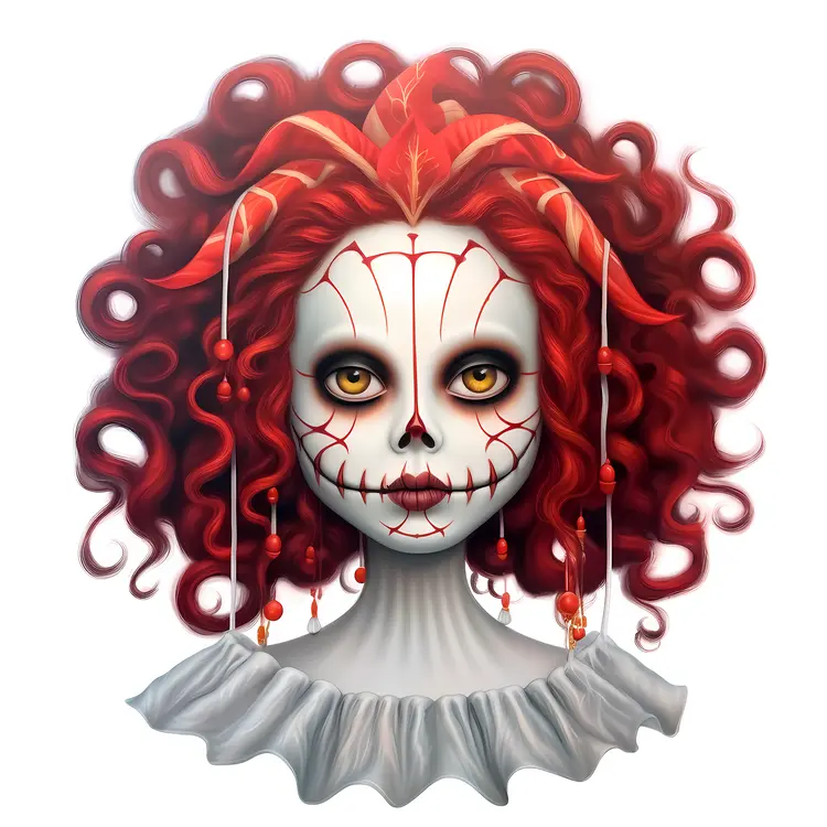 Red-Haired Sugar Skull with White Dress
