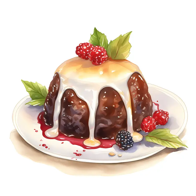 Appetizing Pudding with Berries and Cream