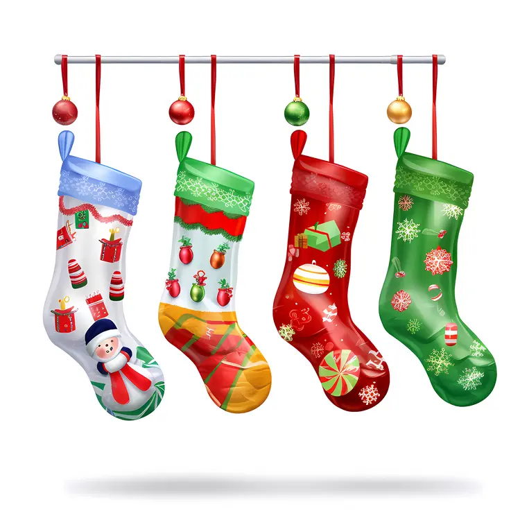 Colorful Christmas Stockings with Decorations