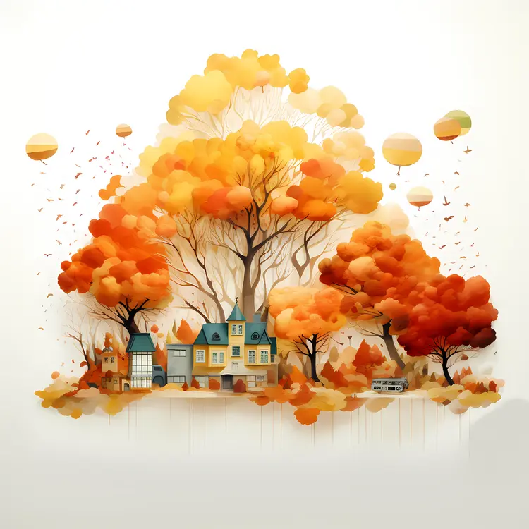 Houses Surrounded by Orange Trees