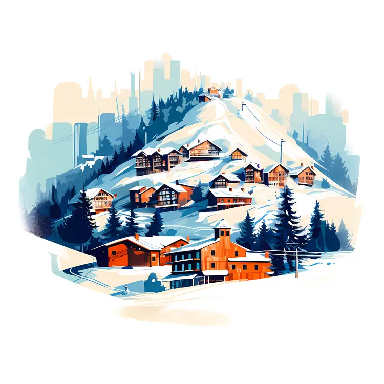 Snowy Village in the Mountains