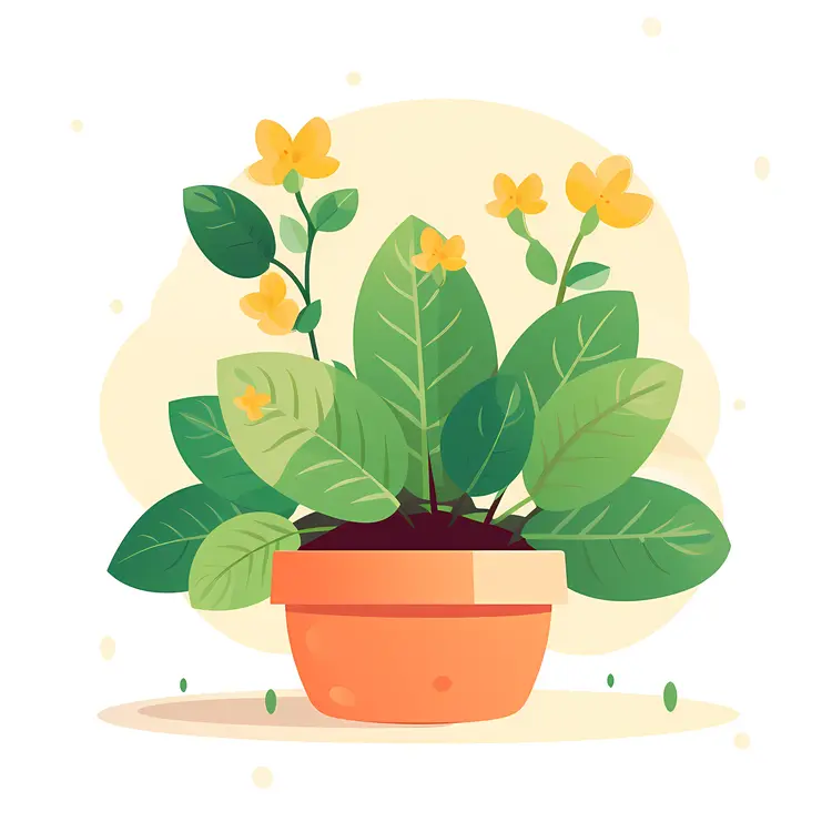 Yellow Flower Pot with Green Leaves