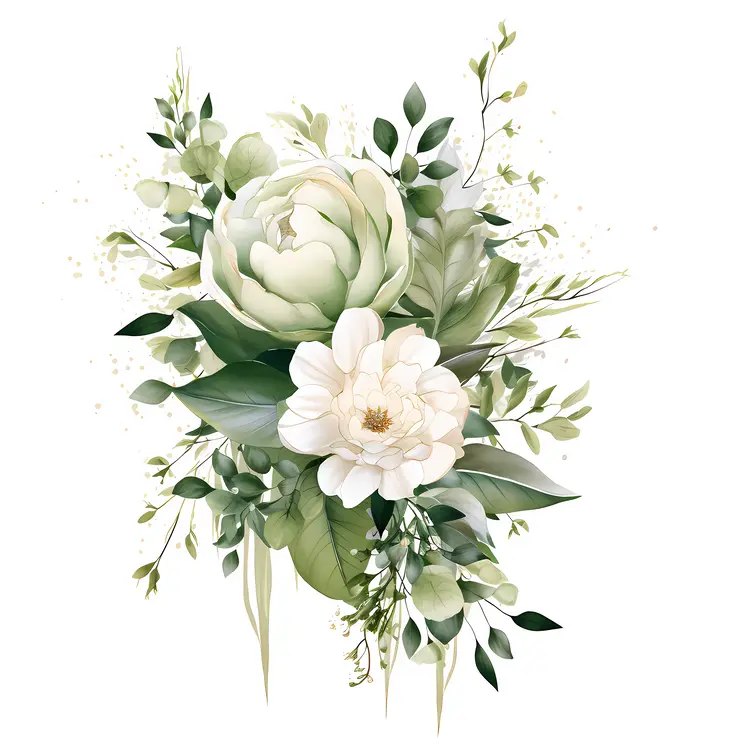 Green and White Floral Bouquet