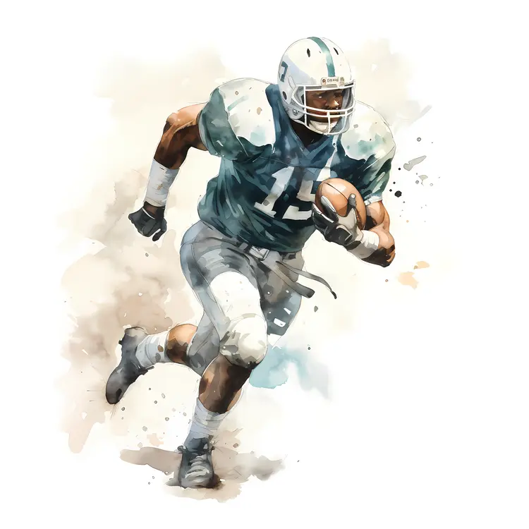 Football Player in Green Jersey Running with Ball