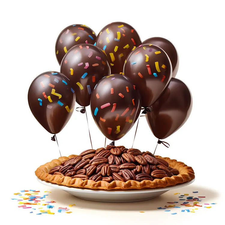 Festive Pecan Pie with Balloons and Confetti