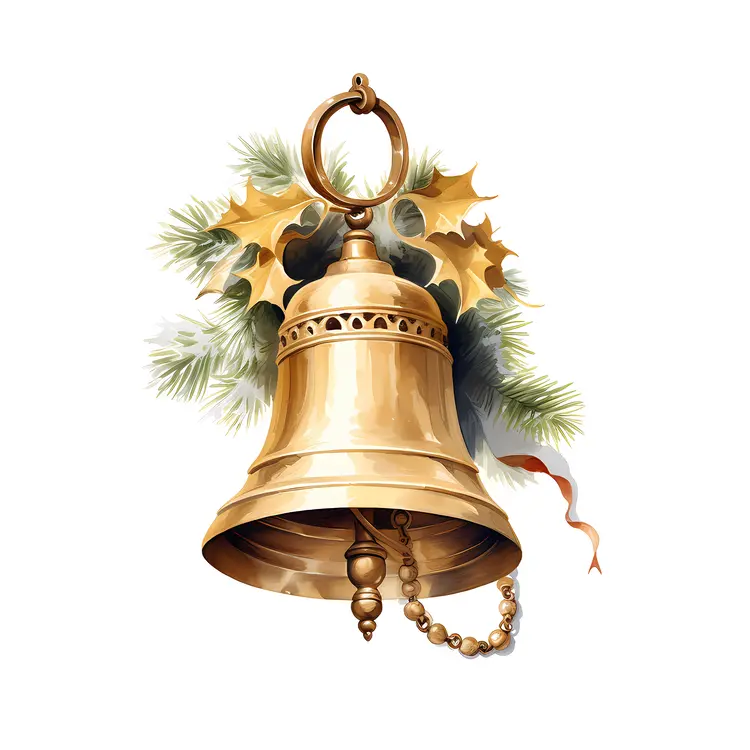 Golden Bell with Holly and Greenery for Christmas