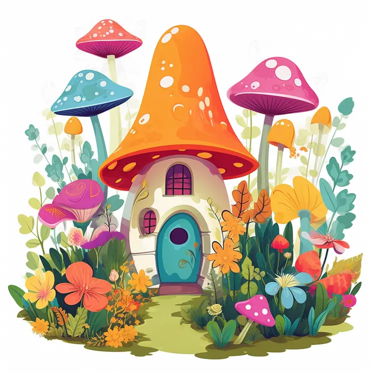 Whimsical Mushroom House in Fantasy Setting