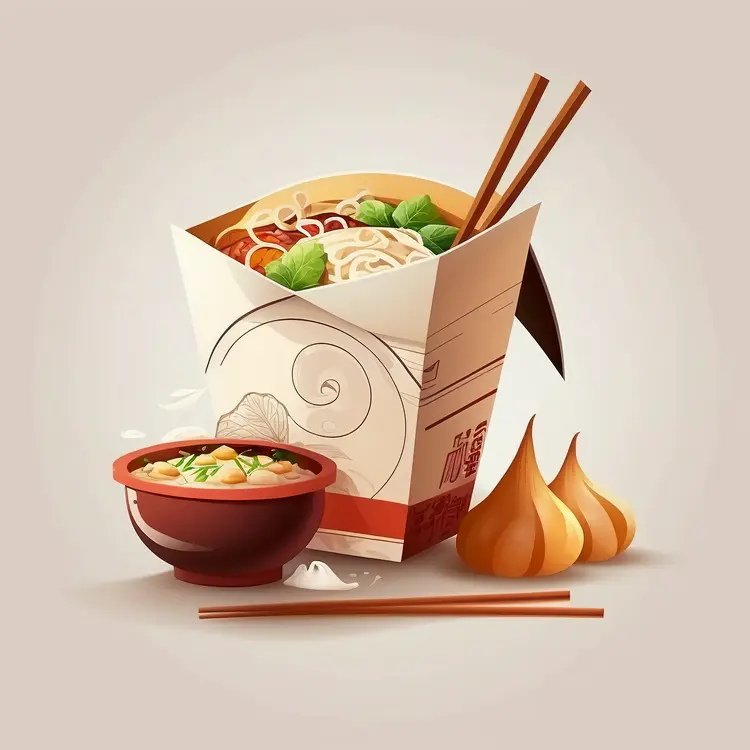 Delicious Chinese Takeout with Noodles and Dumplings