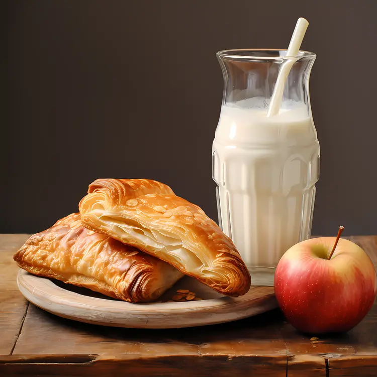 Delicious Pastry with Milk and Apple for Breakfast