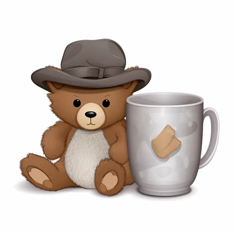 Cute Teddy Bear with Mug and Hat