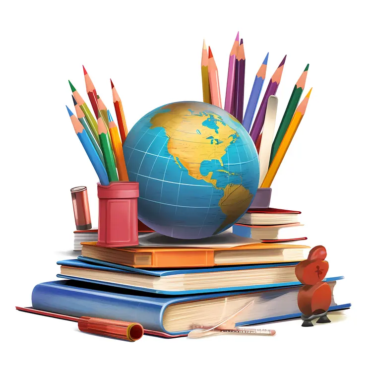 Globe and School Supplies Illustration