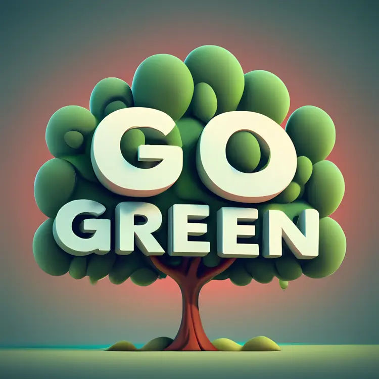 Go Green Slogan with Round Tree Illustration
